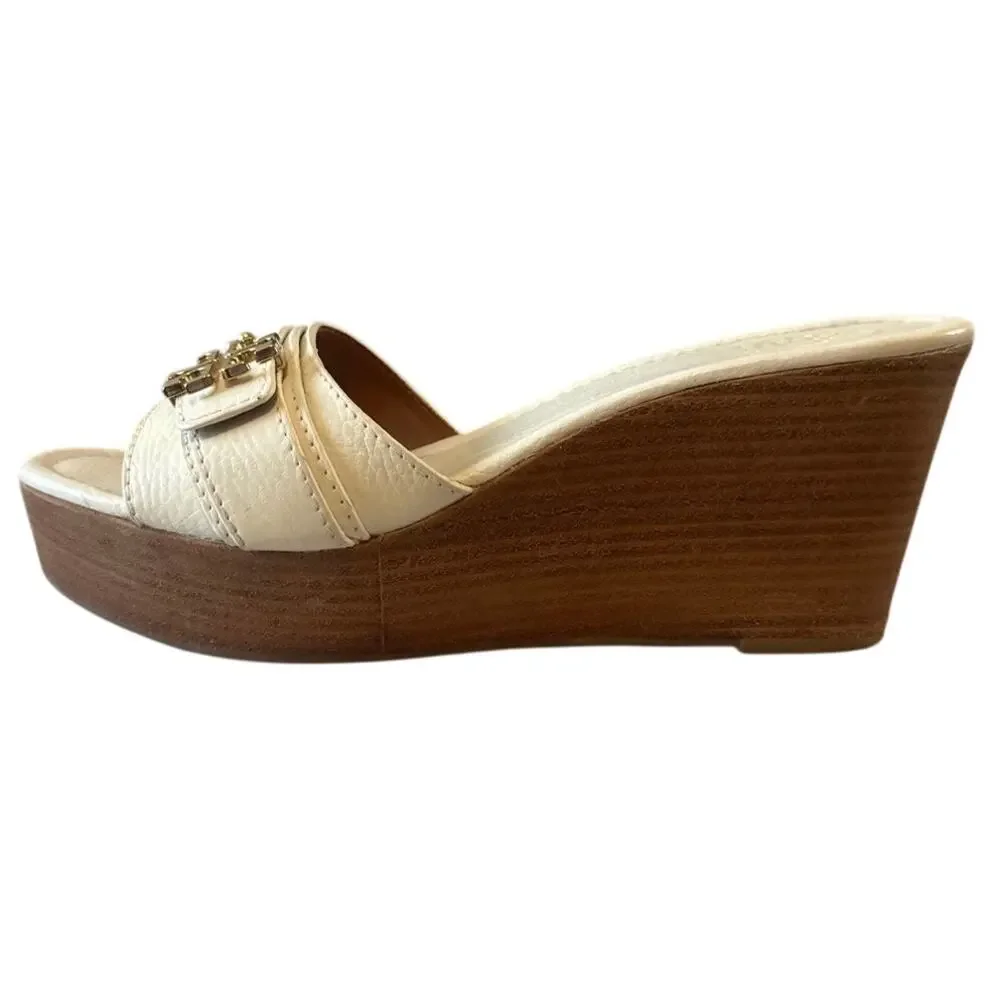 Tory Burch Elina‎ Platform Wedge Ivory Gold 9